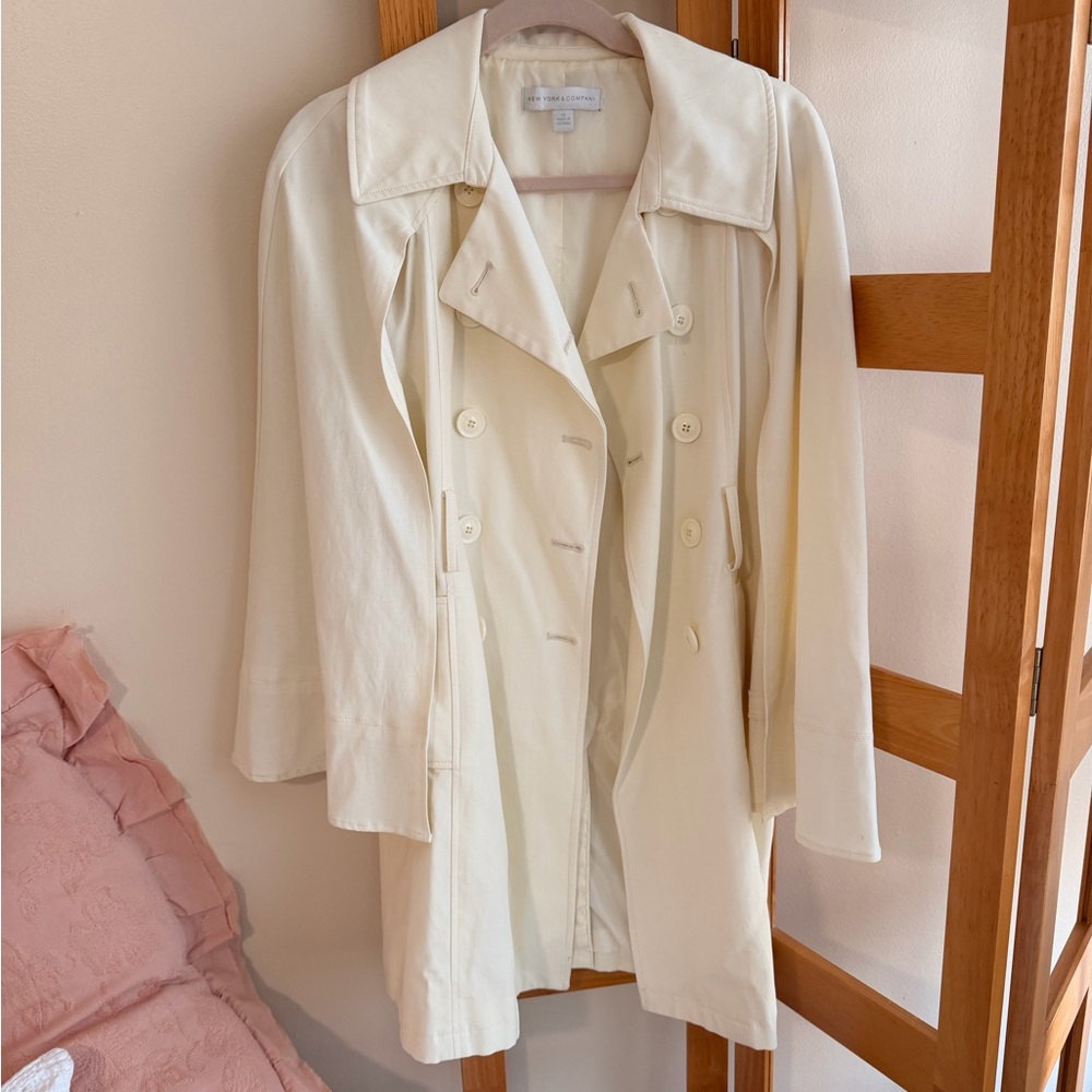 New York & Company Cream Cape Trench Coat